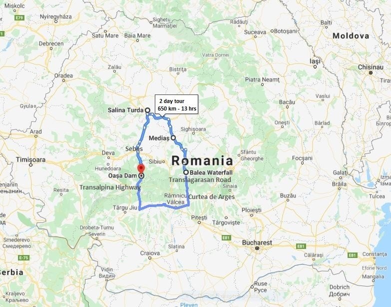 BMW 2 day motorcycle short break romania - map